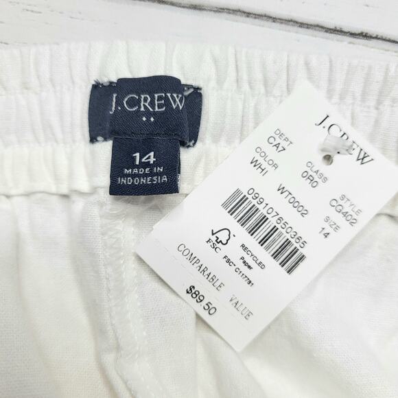 J.Crew Linen Blend Slim Wide Leg Drawstring Pants White Pull On Relaxed Large 14 - Picture 7 of 8